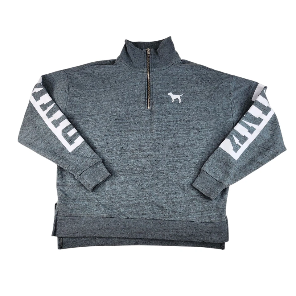 Suéter Victorias Secret Rosa Mujer XS Gris Blanco Gráfico Cuarto Cremallera Cuello Foto 4 de 4