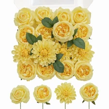Yellow Artificial Flowers Combo Box Set, 16PCS Fake Rose Silk Flower w/Stem f...