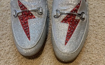 Nine West Wild Girls Lightning Bolt Silver/Red Flat Loafer Shoes Size 9M