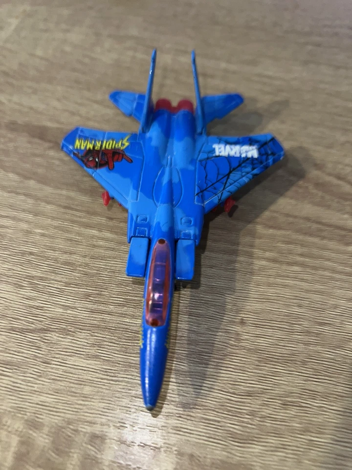 Maisto Marvel Spiderman F-15 Fighter Jet 2004 Blue Toy Plane Diecast - Image 2 of 4
