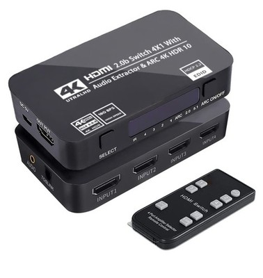 HDMI Switch 4x1 with Audio Extractor, 4K@60Hz Ultra HD HDMI Switcher with Opt...