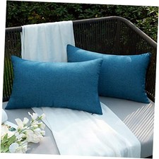 Outdoor Waterproof Pillow Covers 12x20 Inch 20" x 12" Pack of 2 Navy Blue
