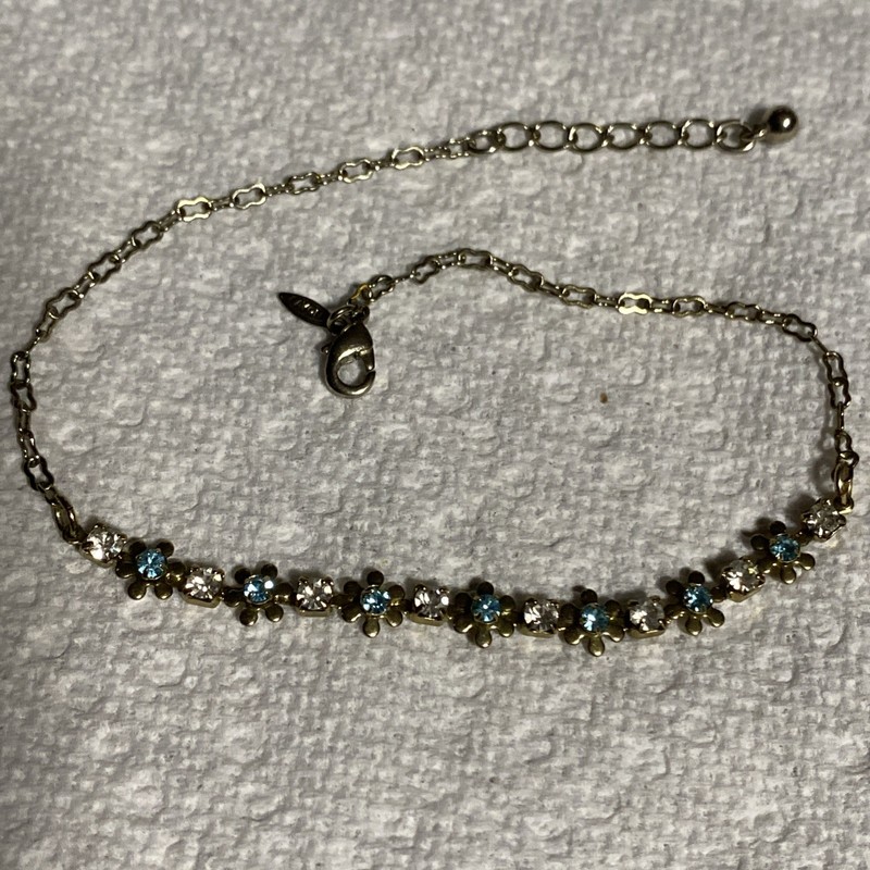 Vintage “Avon SP” Blue/clear Rhinestone In Flowers-gold Tone Bracelet.