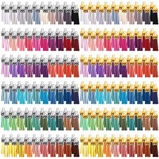 240 Pieces Keychain Tassels Bulk Leather Tassel Pendants Silver gold Cap