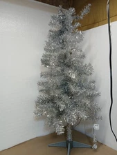  Silver Tinsel 4' Prelit Christmas Tree Vintage Style Holiday Decor 