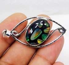 Certified 32.95 Ct Natural Black Fire Opal Pendant 925 Sterling Silver Jewelry