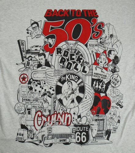 Vintage Fruit Of The Loom Back To The 50s Shirt Mens XL Rock Roll Route 66 80s