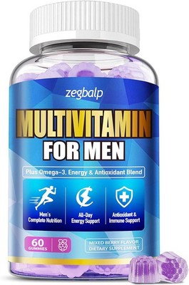 Mens Multivitamins Gummies with Methylated Vitamins-Vegan Omega-3,CoQ10,Vitamin