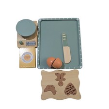Wooden Play Kitchen Baking Set Toy Scale Tray Knife Cookie Puzzle Montessori