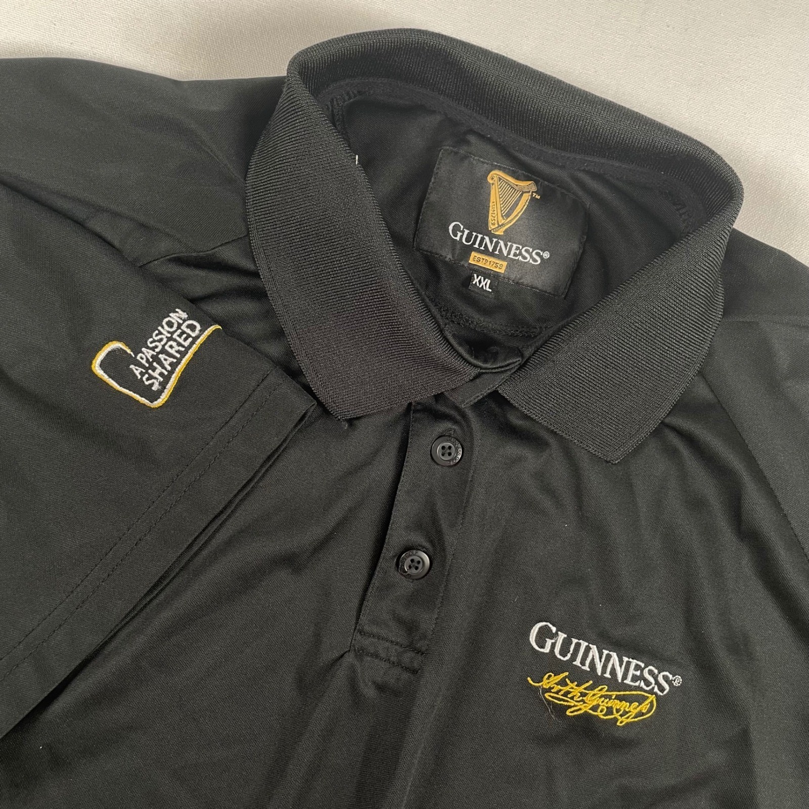 Guinness Black Polo Shirt XXL Extra Extra Large A Passion Shared Mens