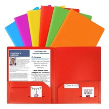 6 Pack Plastic Folders with Pockets, Multiple Color, 2 Pocket Folders