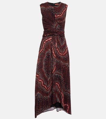 altuzarra dress Penny Printed Midi Sleeveless Crepe Uneven Hem 42