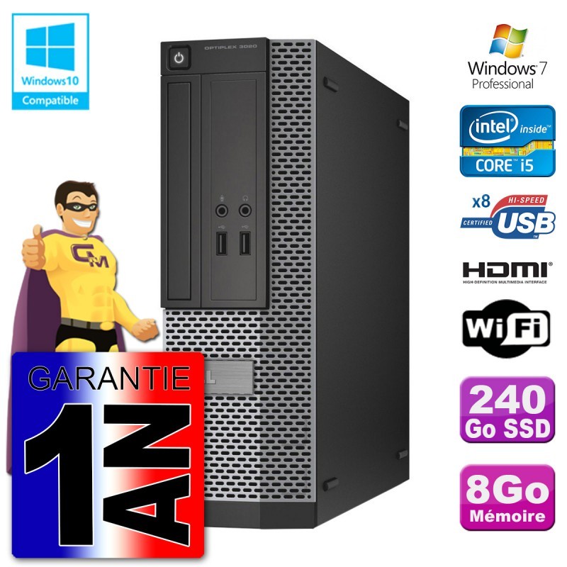 Dell PC 3020 SFF Intel I5-4570 8Go DDR3 SSD 240Go Wifi W7 (Reconditionné Certifi
