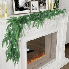 Norfolk Pine Garlands with Light String, 6Ft Artificial Soft Christmas Pine Garl