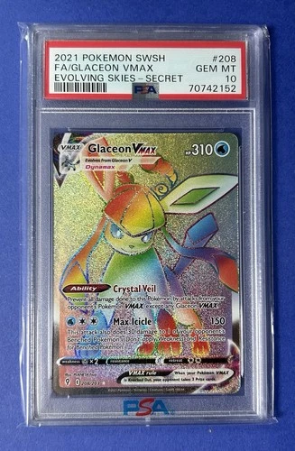 2021 Pokémon SWSH FA/Glaceon VMax Evolving Skies Secret #208 PSA 10 GEM MT