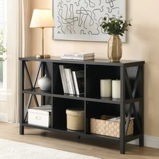 6 Cube Storage Organizer Bookshelf, 3 Tier Industrial Bookcase, Low Book Shelf
