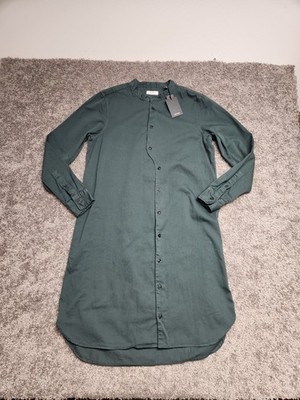 Billy Reid Shirt Dress asymmetrical Medium Placket Green Oversized Collared