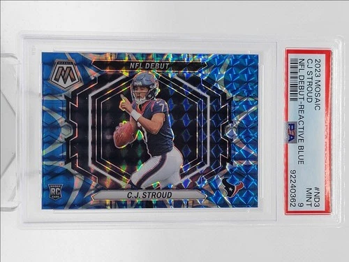 CJ STROUD 2023-24 MOSAIC NFL DEBUT ROOKIE REACTIVE BLUE RC PSA 9 Q4320