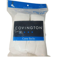 NOS Men's VTG Covington Sears White Crew Socks 10 Pair Shoe 6 1/2-12 Made USA