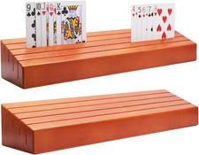 Wooden Playing Card Holder Set of 2 Solid Card Tray Rack Organizer for Kids Seni