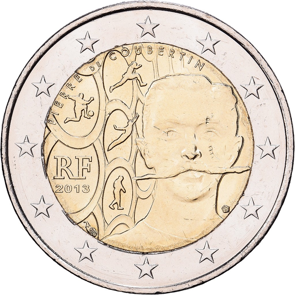 France, 2 Euro, 150e anniversaire de la naissance de Pierre de Coubertin, 2013