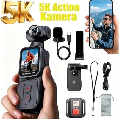5K Pocket Kamera 270° Drehbar WLAN Vlog Actioncam 1.69'' Touchscreen Camcorder