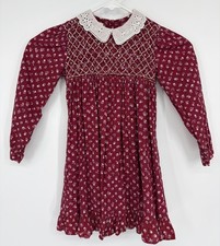 Vintage Polly Flinders Hand Smocked Dress Size 6X Floral FLAWS
