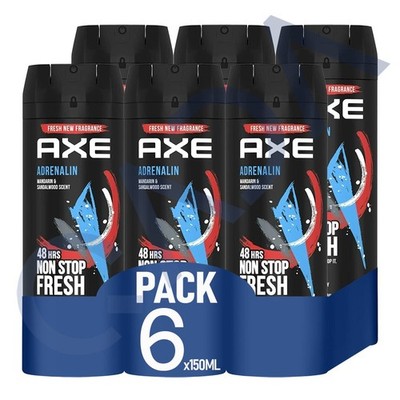 AXE Adrenalin 48-Hour Fresh Deodorant Body Spray Fragrance for Men 150ml -6 Pack