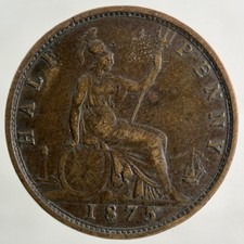 1875 Victoria Half-Penny Coin | Fine Collectable Grade