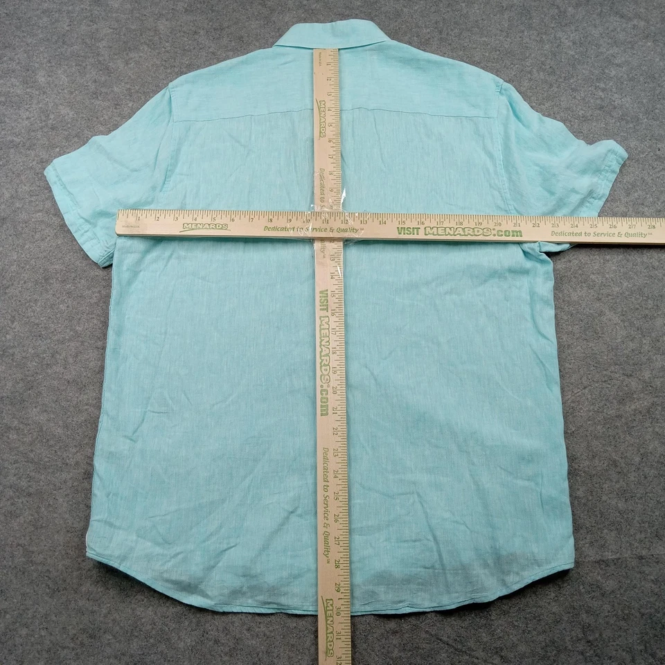 Report Collection Resort Shirt Mens Large Aqua Linen Short Sleeve Button Down - Image 4 of 4