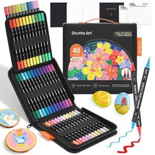 48 Colors Dual Tip Acrylic Paint Markers, Brush Tip and Fine Tip Acrylic Pain...
