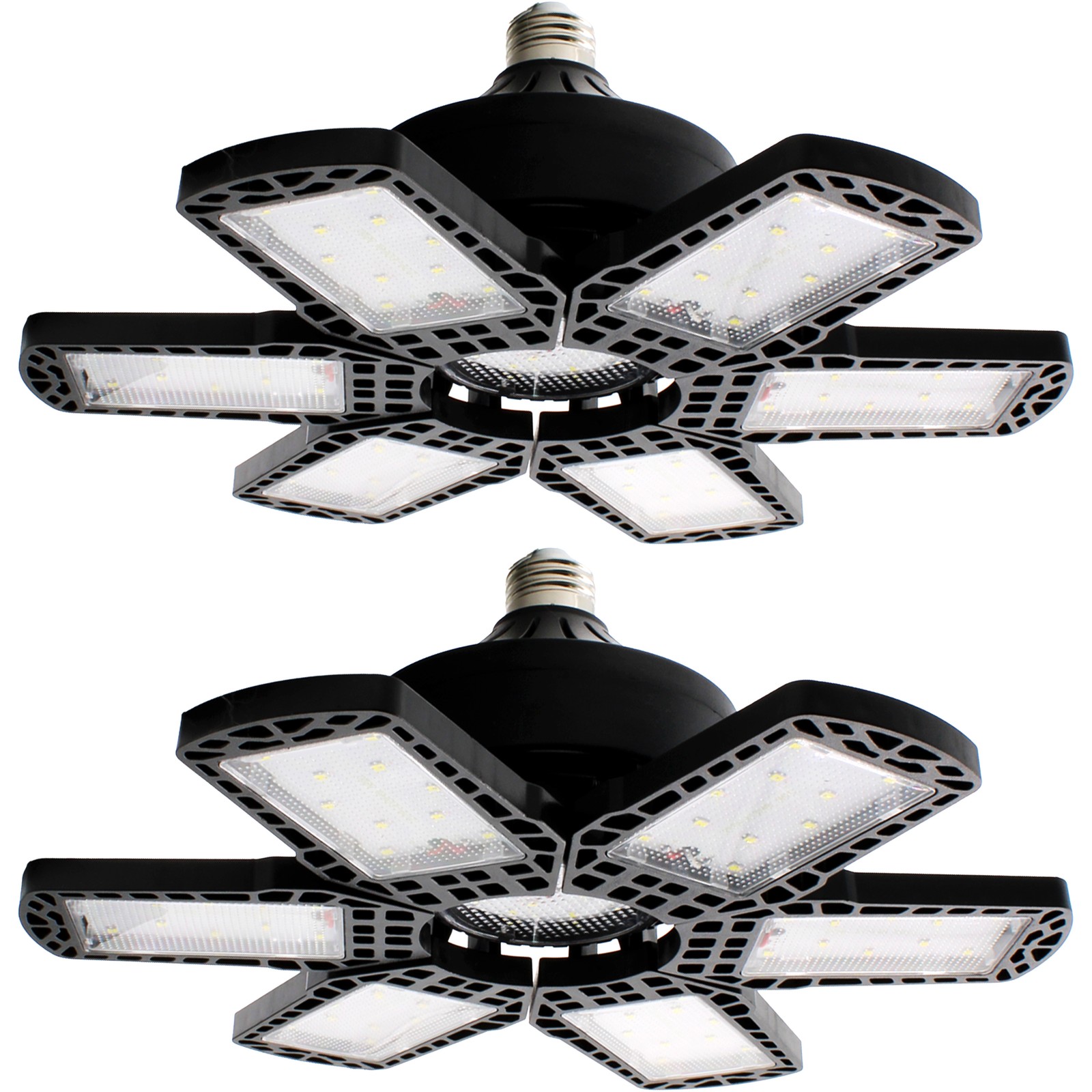 2 Pack Garage Light 200W 8000 Lumen w 6 Adjustable Panels E2
