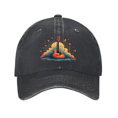 Vintage Cotton Washed Distressed Baseball Cap - Colorful Guitar - Design