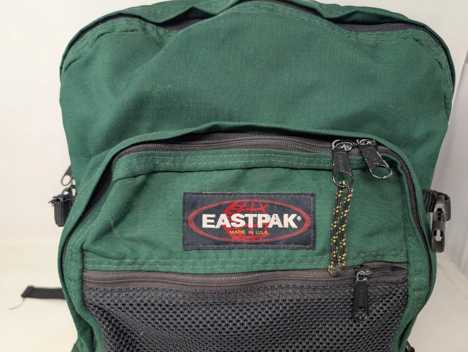 Vintage Eastpak  Backpack Made In USA Forest Green Leather Bottom 90s - Image 2 of 4
