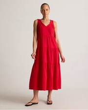 Quince 100% Organic Cotton Gauze Tiered Maxi Dress-Wild Cherry-XS