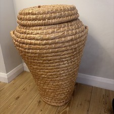Large Vintage Lidded ALI BABA Woven Wicker Rattan Snake Charmer  Laundry Basket