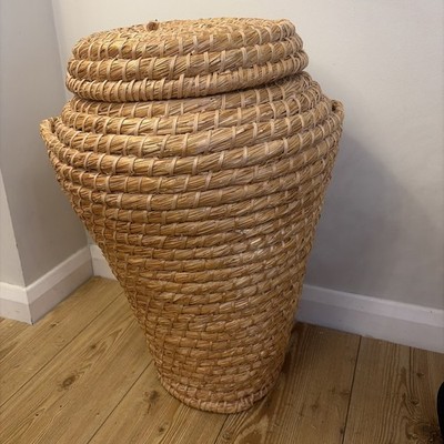 Großer Vintage Wäschekorb ALI BABA mit Deckelgeflecht Rattan Schlange Charmeur