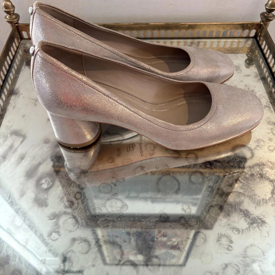 Zapatos de salón Donald J Pliner para mujer talla 7,5 brillantes champán tacón bloque sin cordones Foto 4 de 4