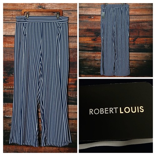 Robert Louis Pants XL Wide Leg Sailor Navy White Striped Nautical Pull On NWT