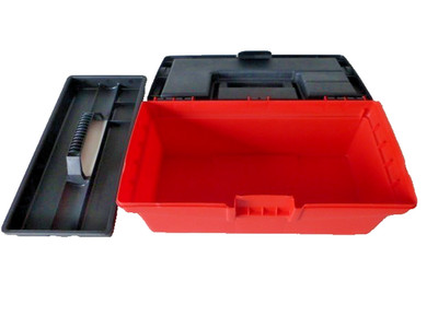 Keter Tool Craft Tackle Small Box Plastic Red Black Exterior Handle Snap Closure