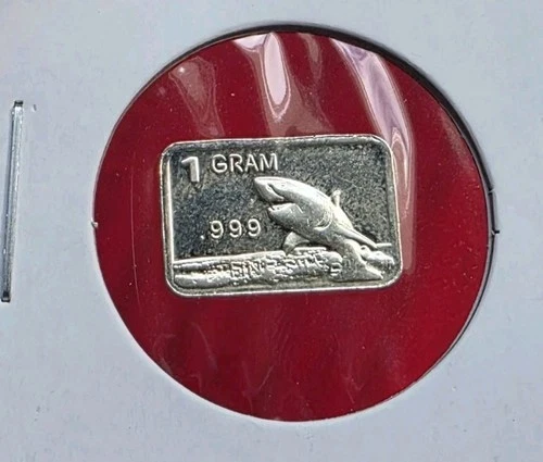 Great White Shark - 1 Gram .999 Fine Pure Silver Mini Fractional Bar Ingot Coin