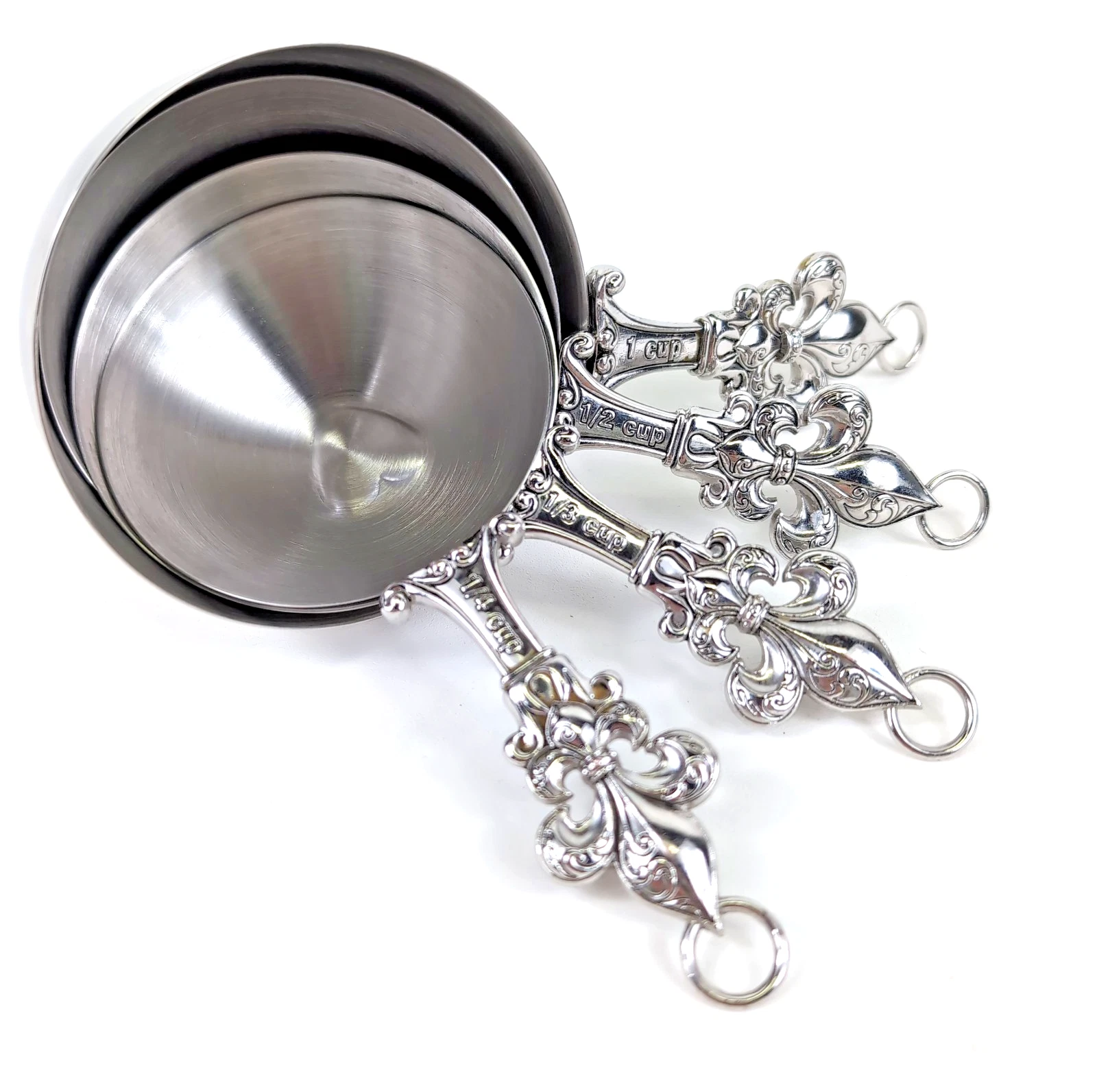 Fleur De Lis Measuring Cups Stainless Steel Queen Hearts French Royalty Orleans