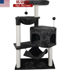 Cat Tree Condo W/ Hanging Bed  Soft Platform Sisal Posts Cat Furniture New