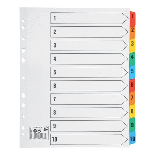 A4 Extra-wide 1-10 Multipunched Divider 5 Star Office Multicolour Tab 10 pack