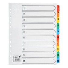 A4 Extra-wide 1-10 Multipunched Divider 5 Star Office Multicolour Tab 10 pack
