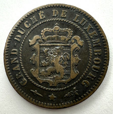 1870 Luxembourg 5 Centimes Coin, 25.4mm, VF Very Fine