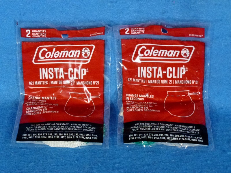 4 NEW INSTA-CLIP COLEMAN ORIGINAL GENUINE GAS LANTERN #21 MANTLES 2 SEALED BAGS