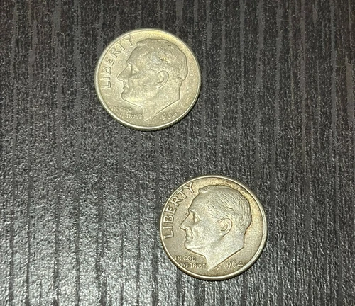 ROOSEVELT DIMES 1964, 1964-D COINS - set of 2 AU-(About Uncirculated) 90% Silver