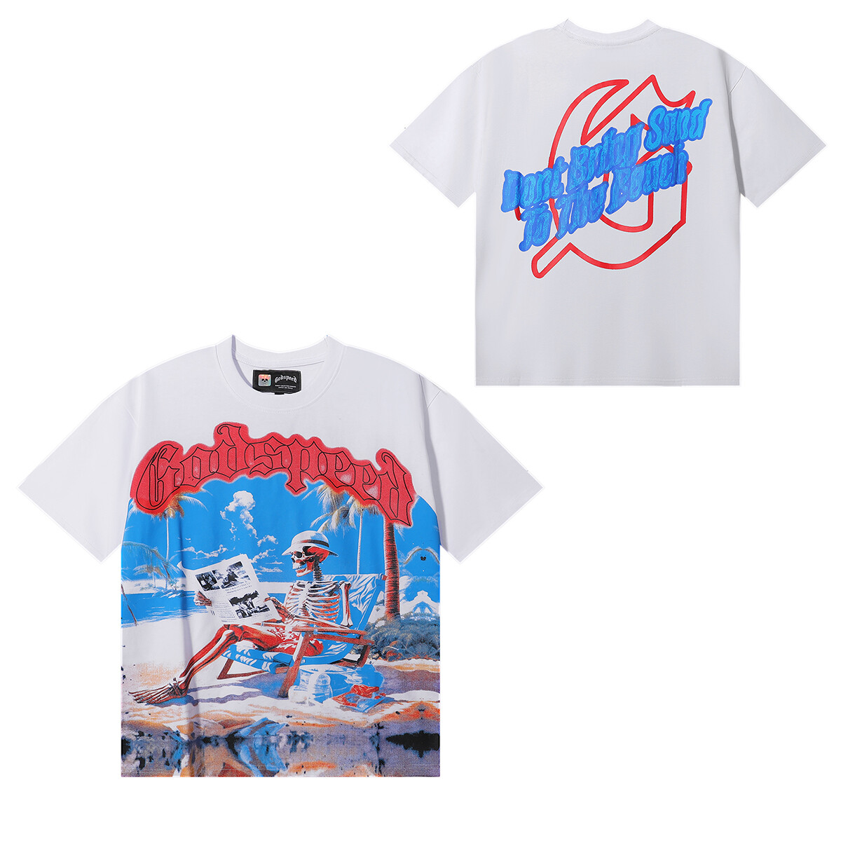 Godspeed Skeleton Surf Graphic Tee Streetwear Men's Hip Hop Skate