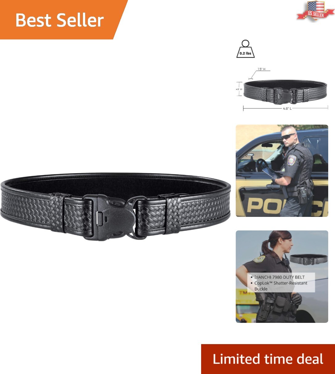 Durable Duty Belt in Basket Weave or Plain Black with Tri-Release Buckle